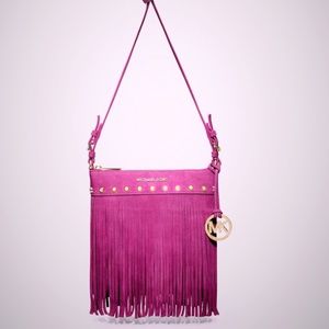 Michael Kors Hot Pink Fringe Suede Crossbody Purse